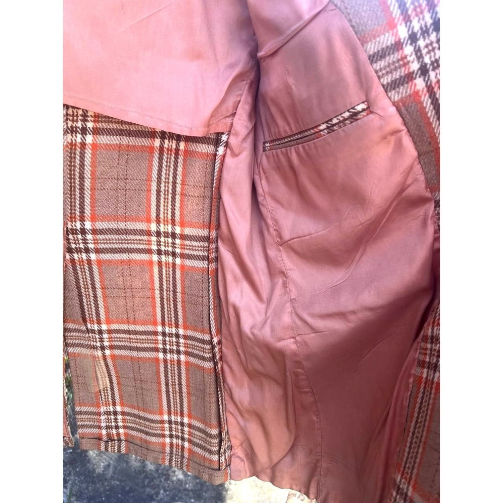 Vintage Jacques Heim Paris Plaid Wool Blazer Brown Orange Check 70s France - Picture 4 of 6